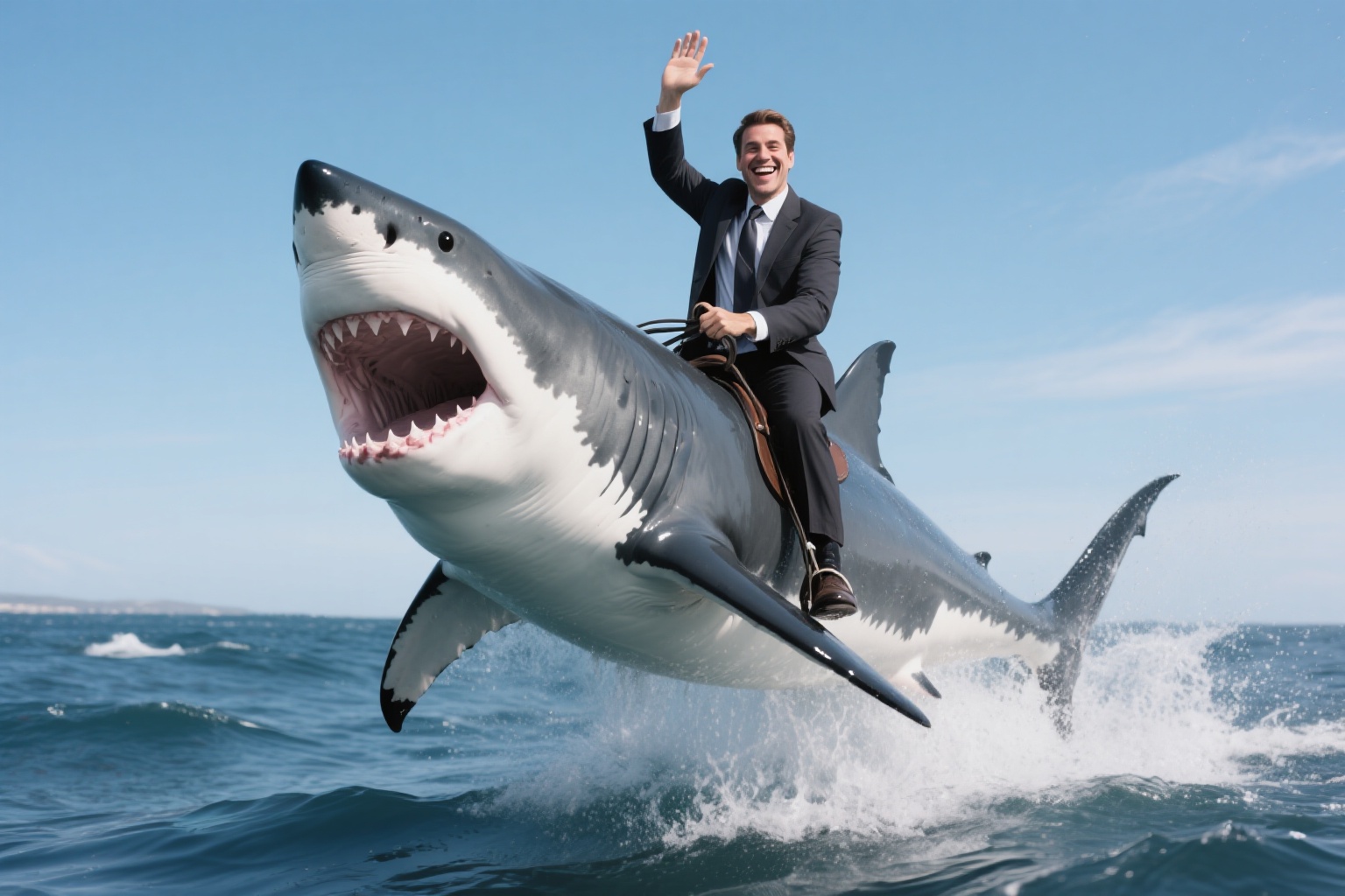 lawyer riding a great white shark