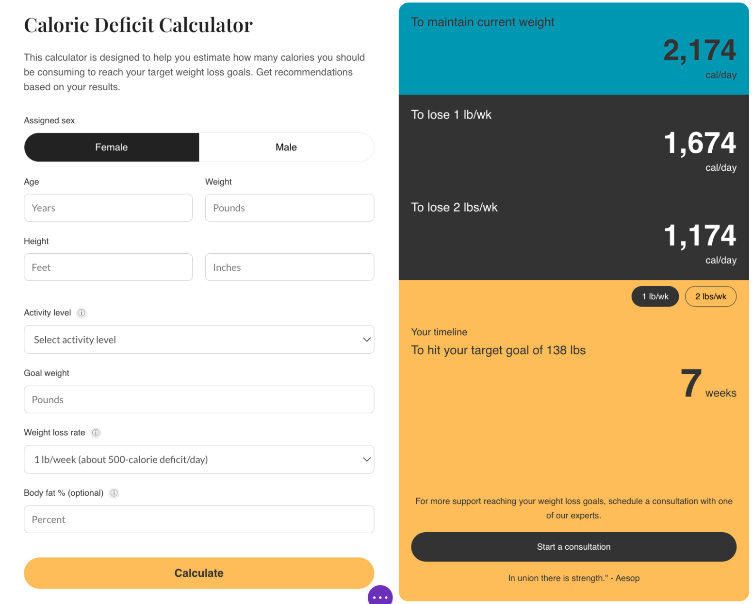 Calorie deficit calculator
