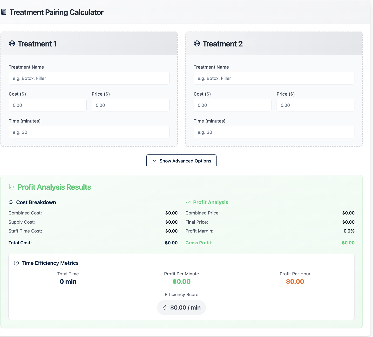 Treatment pairing calculator tool
